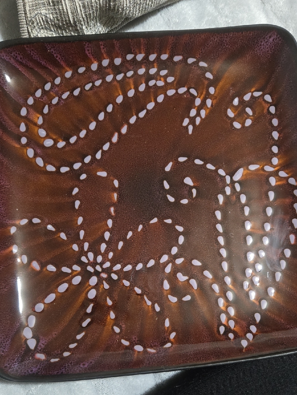 Pier 1 Brown Stone Platter with White Swirl Dots.10.5 In By 10.5 In
